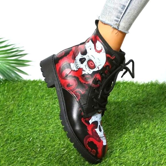 Ladie's punk rock combat boots sz 8 - Picture 4 of 8